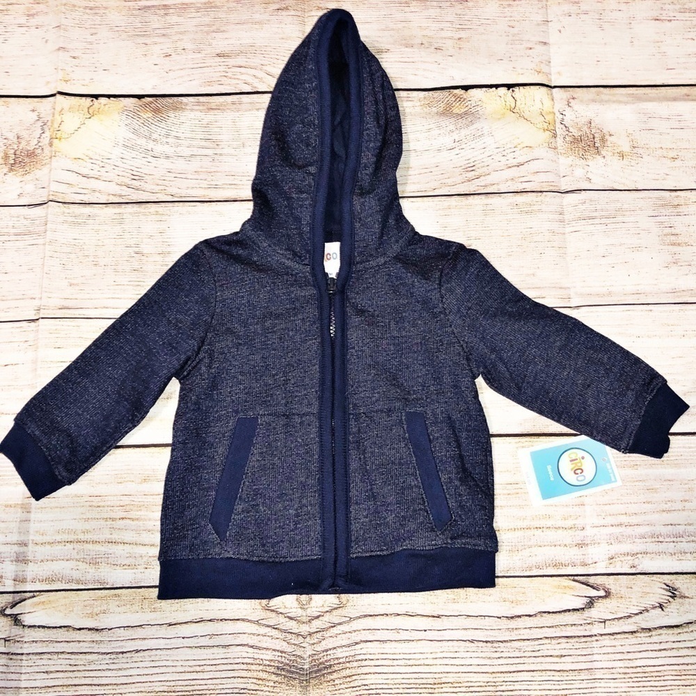 NWT Circo Heathered Blue Zip-Up Hooded Sweat Jacket Size 12M